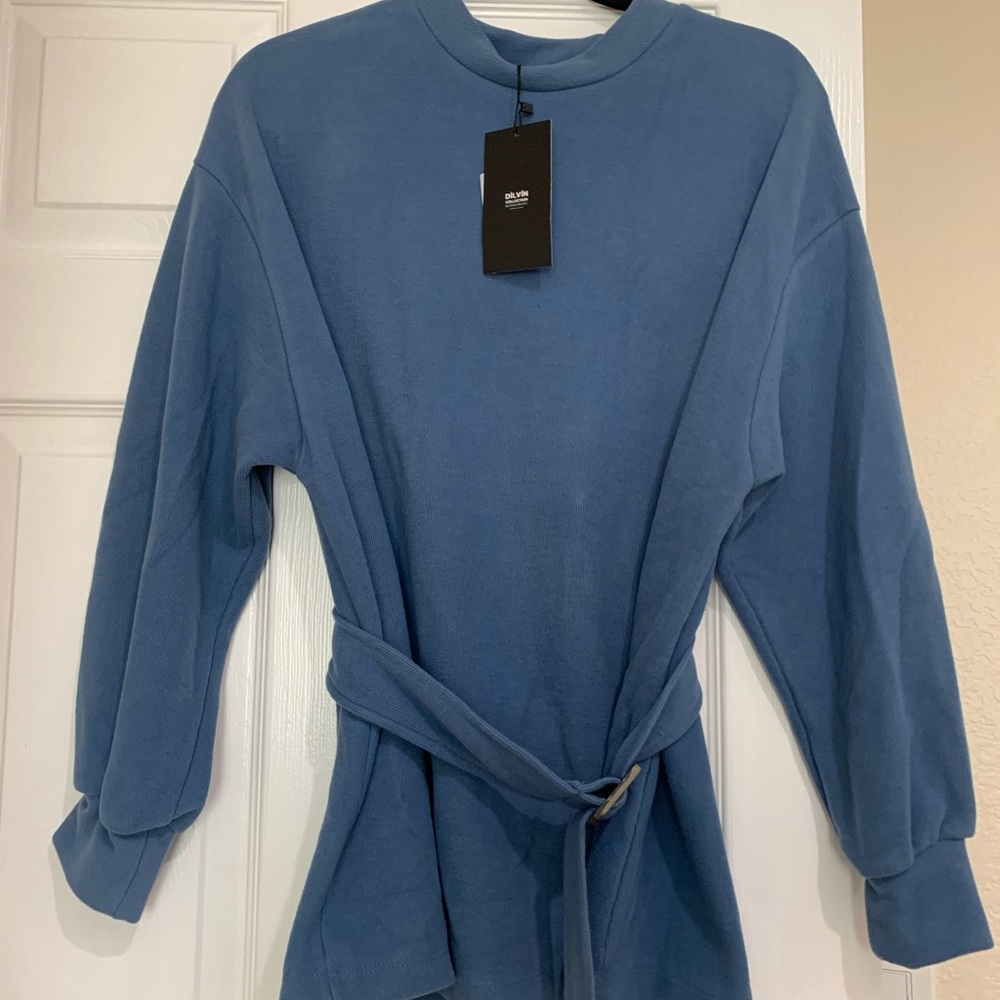 Beautiful baby blue sweater with belt